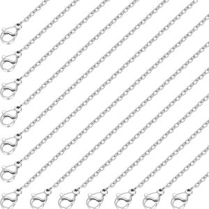 20pcs Necklace Chain with Lobster Clasps for Jewelry Making, Stainless Steel Chain Bulk Silver Chain Necklace Pack 1.5mm Thin Chains Silver Cable Chains for Necklace Pendants Making Supplies
