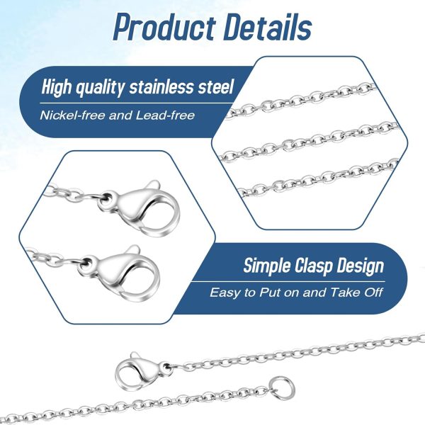 20pcs Necklace Chain with Lobster Clasps for Jewelry Making, Stainless Steel Chain Bulk Silver Chain Necklace Pack 1.5mm Thin Chains Silver Cable Chains for Necklace Pendants Making Supplies - Image 3