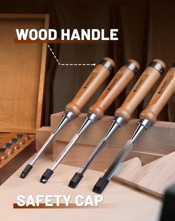 EZARC 6 Pieces Wood Chisel Tool Sets Woodworking Carving Chisel Kit with Premium Wooden Case for Carpenter Craftsman - Image 2