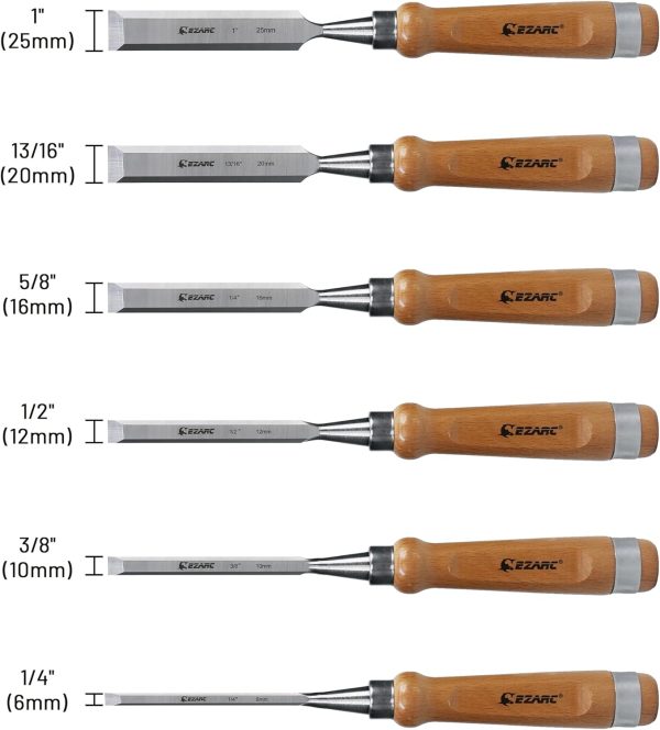 EZARC 6 Pieces Wood Chisel Tool Sets Woodworking Carving Chisel Kit with Premium Wooden Case for Carpenter Craftsman - Image 4