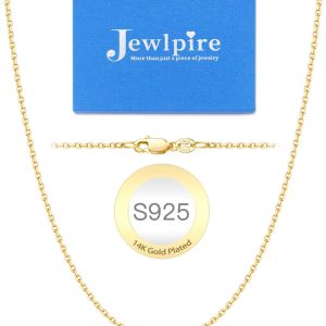 Italian 14K Real Gold Over 925 Sterling Silver Chain Necklace for Women, 1.1mm 1.3mm Cable Chain Necklace Hypoallergenic & Comfortable Women's Chain Necklaces 14 16 18 20 22 24 26 Inch