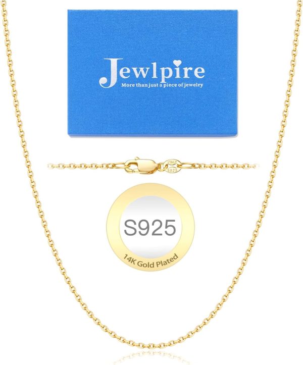 Italian 14K Real Gold Over 925 Sterling Silver Chain Necklace for Women, 1.1mm 1.3mm Cable Chain Necklace Hypoallergenic & Comfortable Women's Chain Necklaces 14 16 18 20 22 24 26 Inch
