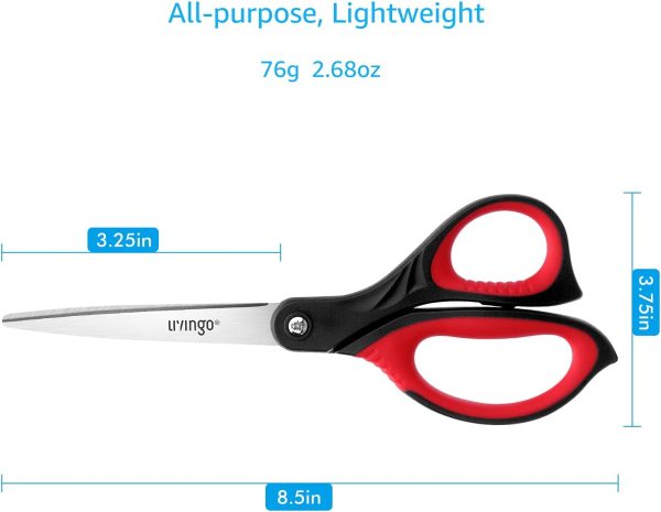 LIVINGO 8.5" Scissors All Purpose, 3 Pack Ultra Sharp Blade Shears, Professional Ergonomic Comfort Grip Scissors for Office School Home Supplies Fabric Sewing DIY Cutting General Use - Image 2
