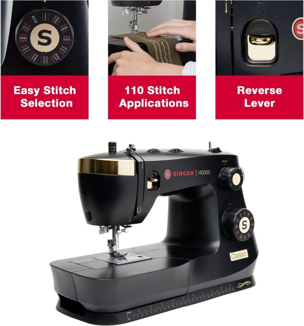 SINGER Heavy Duty 500 Classic Sewing Machine with Accessory Kit | Strong Motor with Enhanced Piercing Power, 23 Built-In Stitches, Full Metal frame, 1-step Buttonhole & LED Light - Image 3