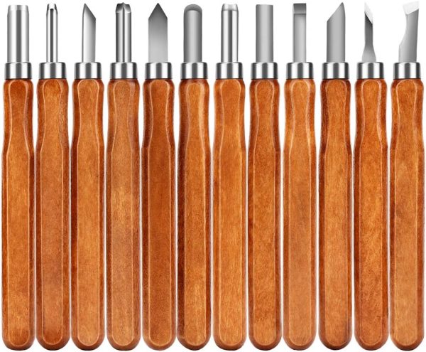 Wood Carving Tools, Adevena 12 set SK2 Carbon Steel Sculpting Knife Kit for Beginners & Professions